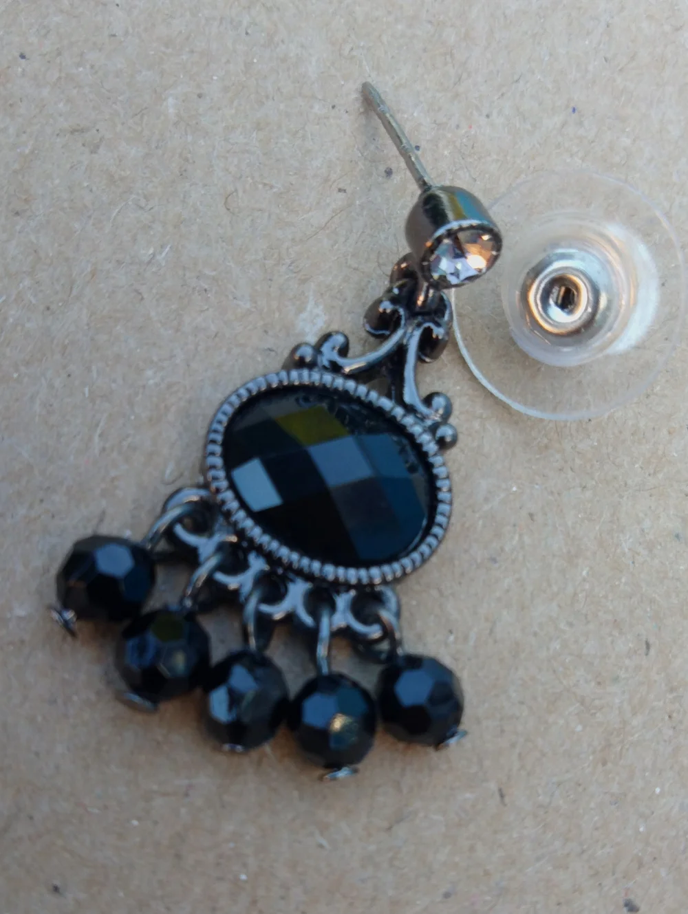 1928 Black Faceted Chandelier Drop Earrings 23068 Gothic/Victorian-inspired